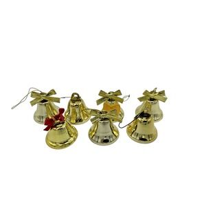 Vintage Lot 7‎ of  Gold Metal MCM Christmas Ornament Bells
